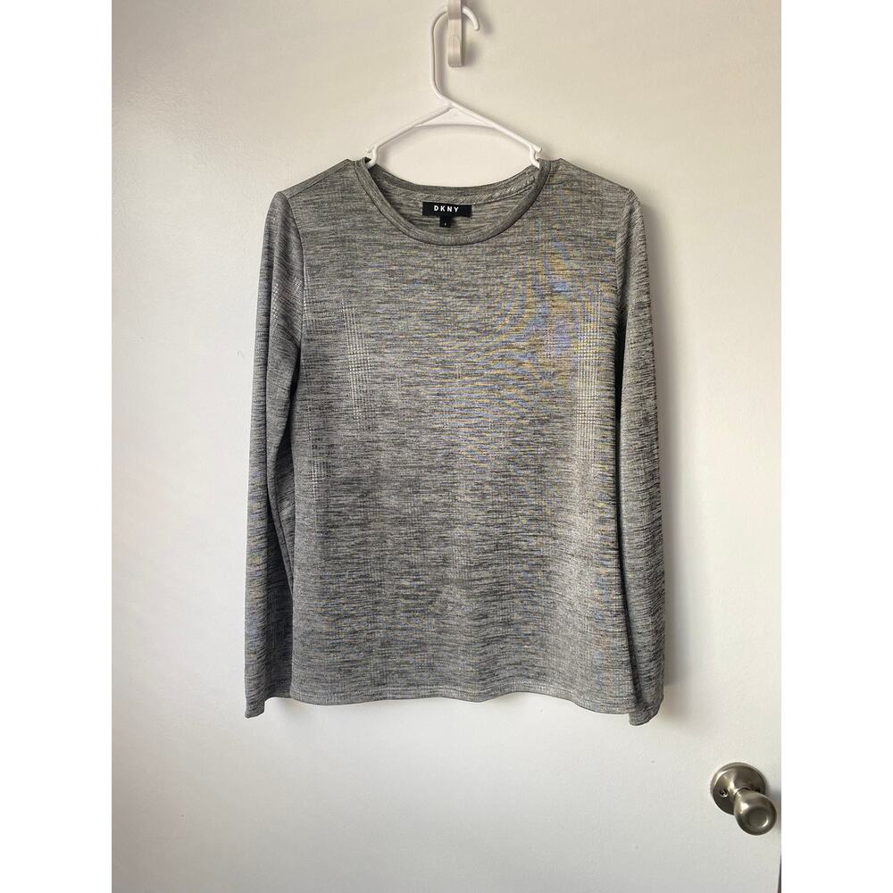 DKNY Gray Long Sleeve Ribbed Knit Top S Minimalist Capsule Wardrobe Street Style
